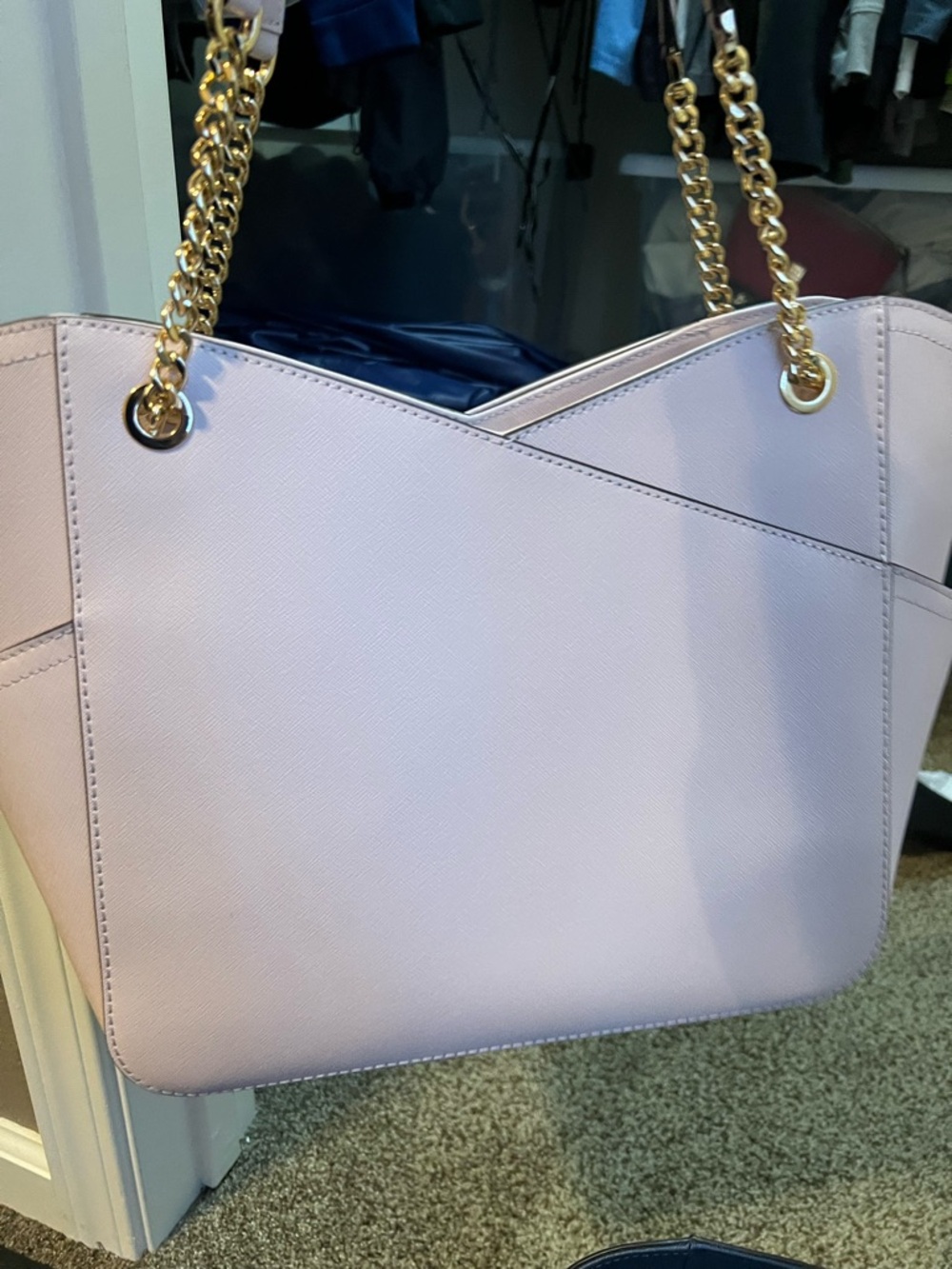 Michael Kors Soft Pink Saffiano Leather Tote with Gold Chain Straps - Picture 2 of 3
